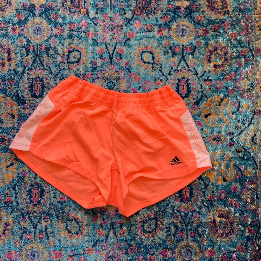 Adidas neon orange women’s climalite shorts
